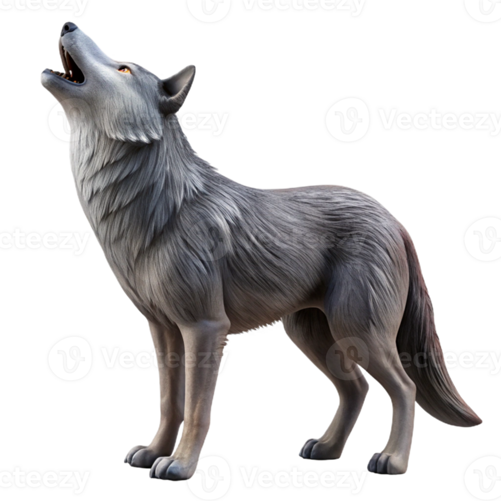 elegant artistic Realistic Wolf Howling Cutout Isolated Profile View exclusive png