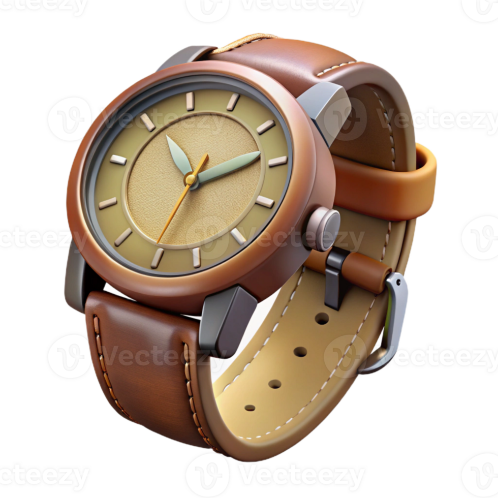 impressive artistic Realistic Watch with Leather Strap Transparent Background authentic png