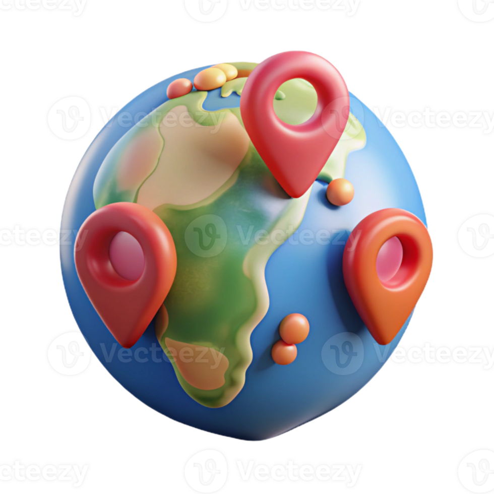 extraordinary vintage Realistic World Map with Location Pins Transparent original png