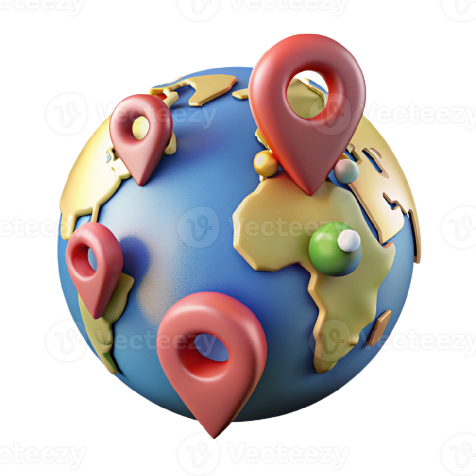 impressive traditional Realistic World Map with Location Pins Transparent png