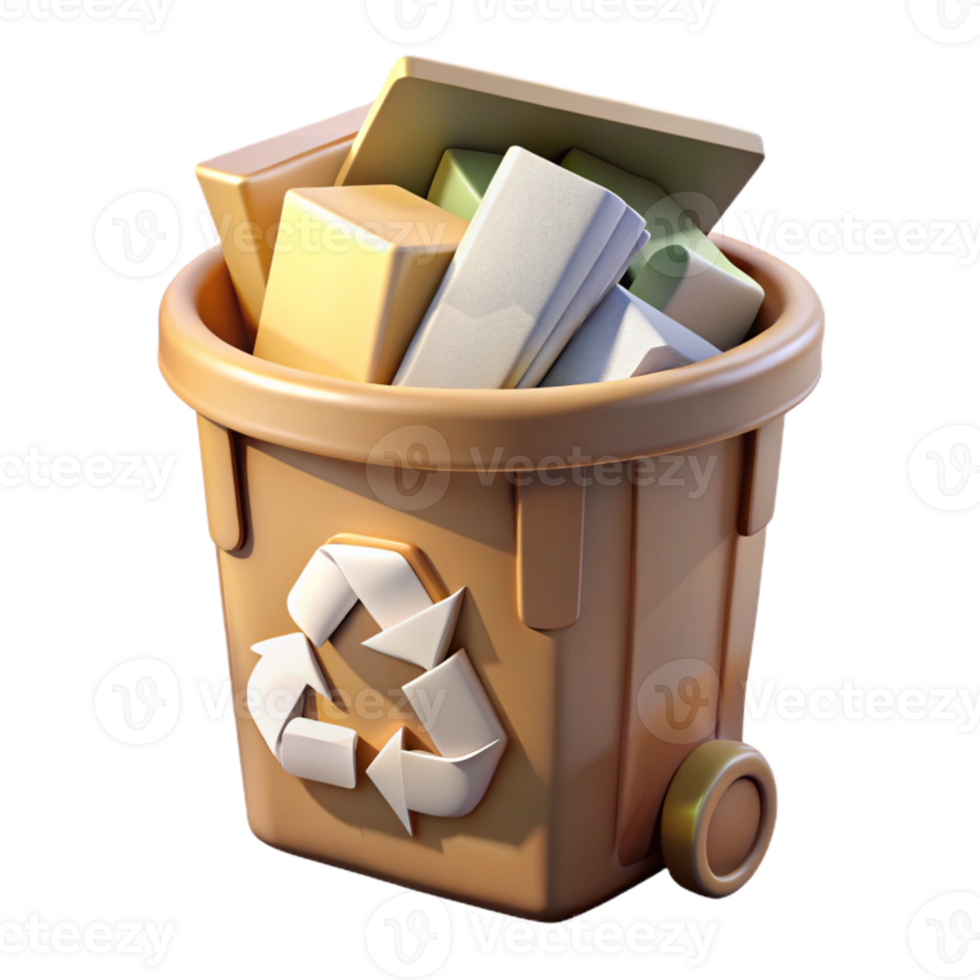 dramatic rustic Recycle Bin Full of Paper Transparent Background png