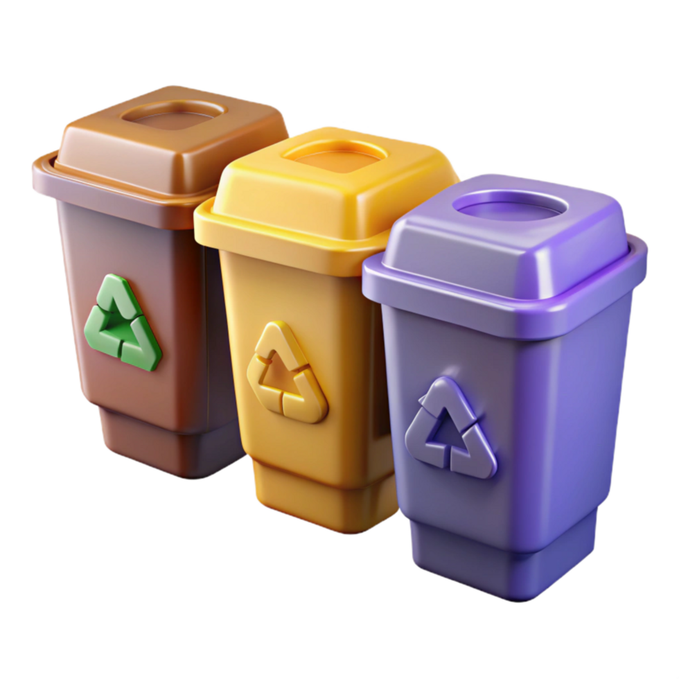 vibrant traditional Recycling Bin Set Three Colors Isolated exclusive png