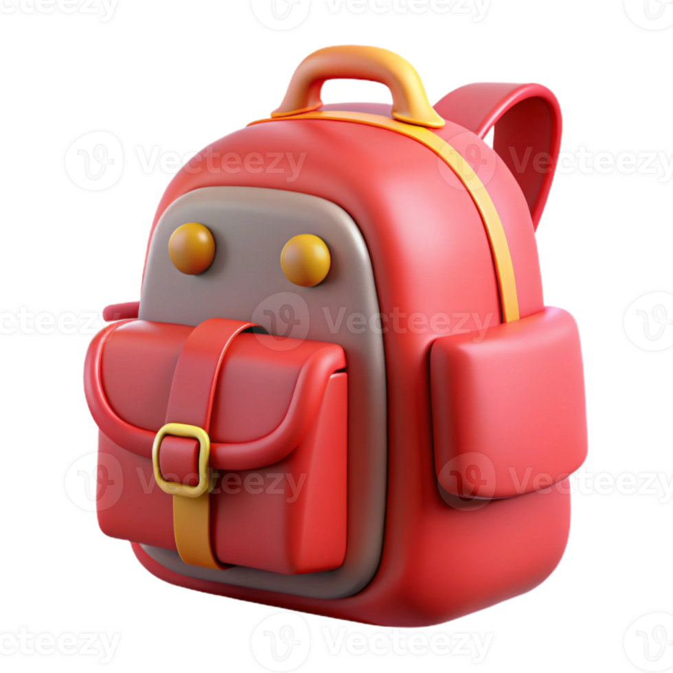 vibrant modern Red Backpack Front View Isolated on Transparent Background authentic png