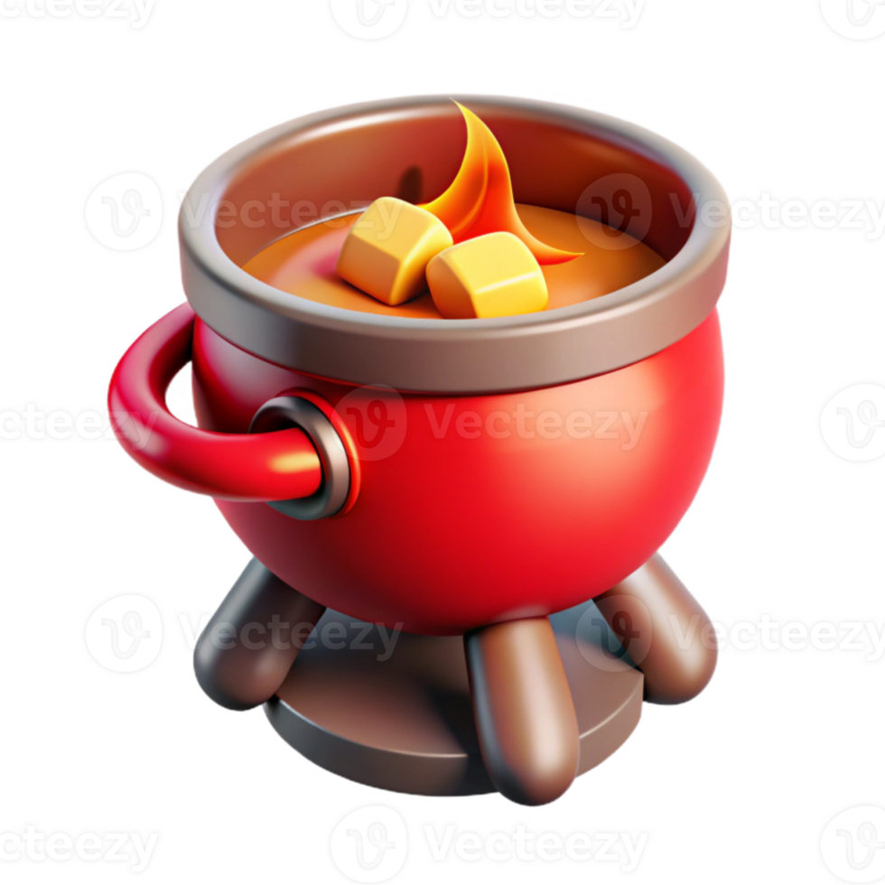 vibrant artistic Red Campfire Cooking Pot Side View with Transparent Background genuine png