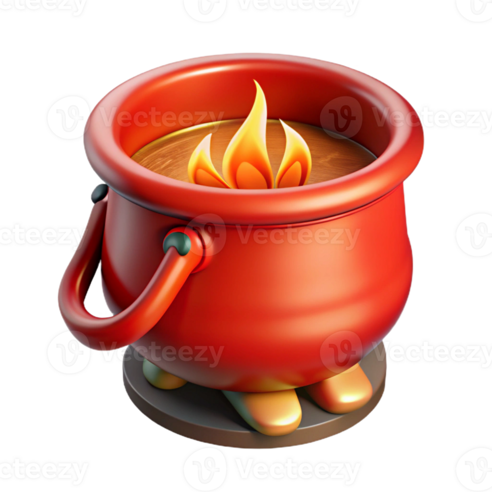 magnificent classic Red Campfire Cooking Pot Side View with Transparent Background genuine png
