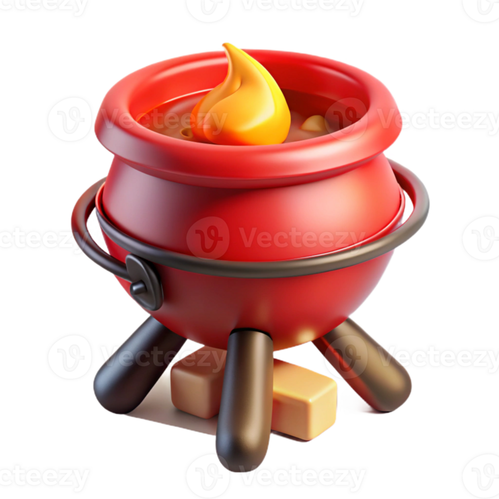dramatic classic Red Campfire Cooking Pot Side View with Transparent Background exclusive png