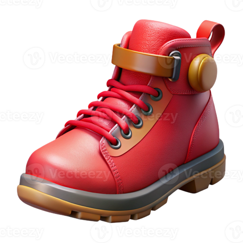 serene traditional Red Hiking Boots Side View Isolated detailed png