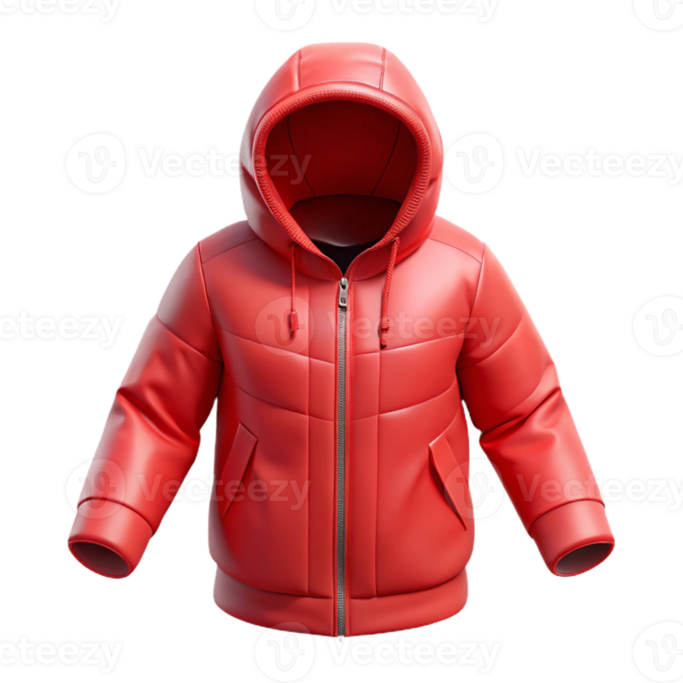 impressive modern Red Hiking Jacket Hooded Front View Transparent Background high resolution png