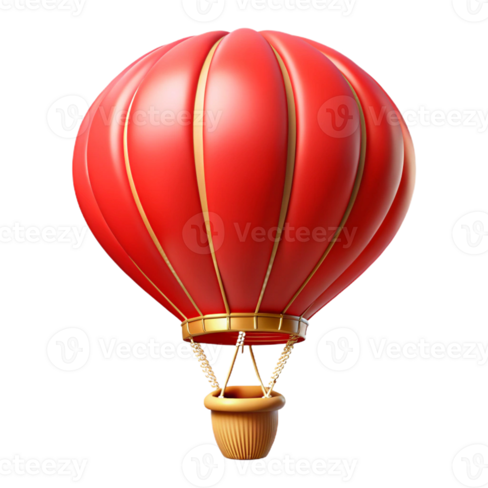 dramatic classic Red Hot Air Balloon Floating in Sky Isolated original png