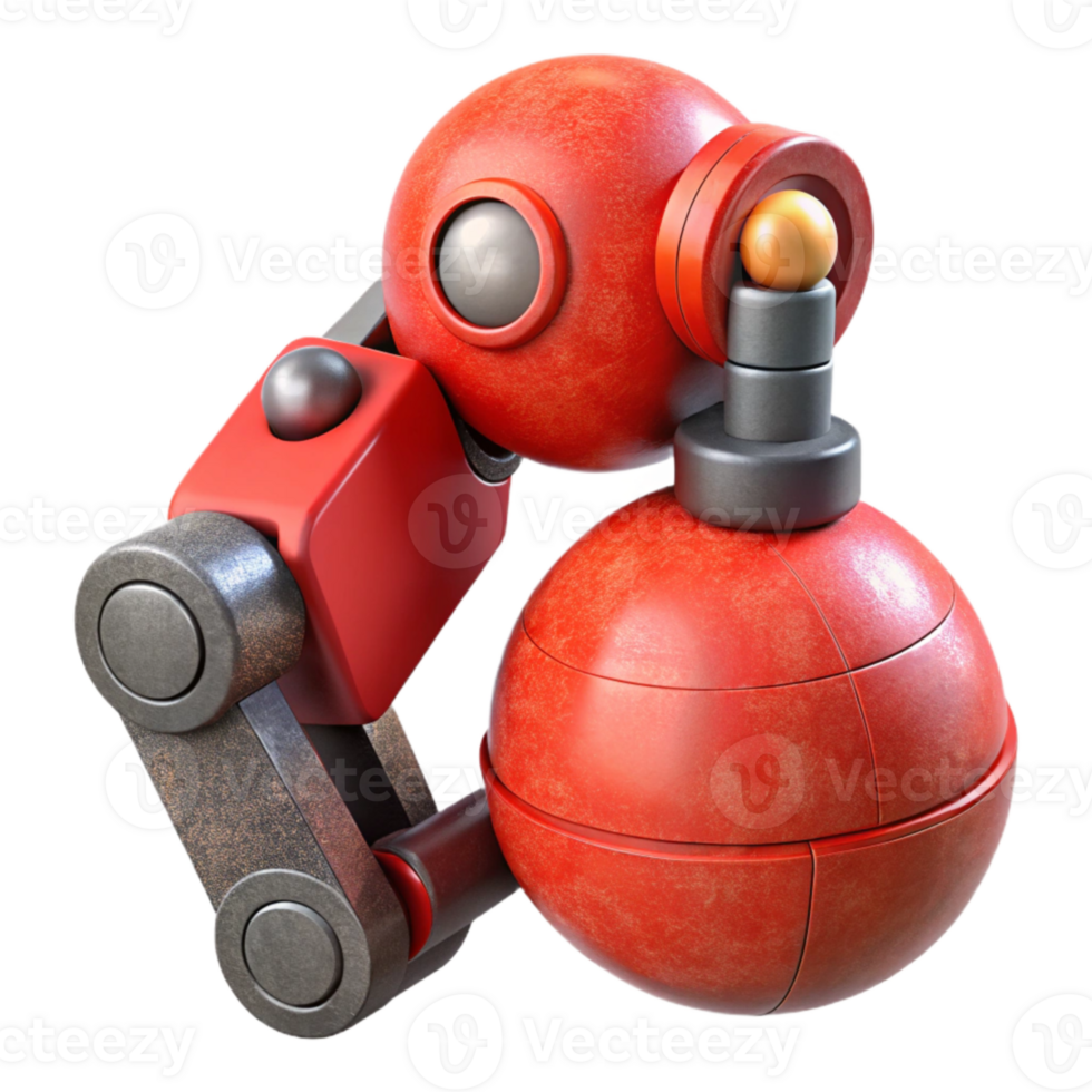 vibrant creative Red Robotic Gripper Holding Sphere Isolated Element high resolution png