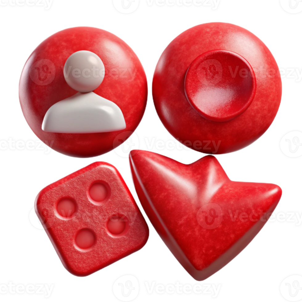 elegant rustic Red Social Media Icons Set Isolated on Transparent Background detailed png