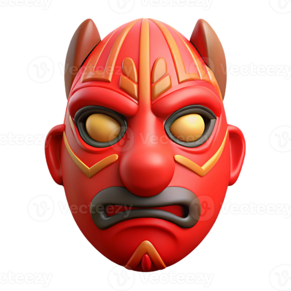 impressive rustic Red Tribal Mask Cutout on Transparent Background exclusive png