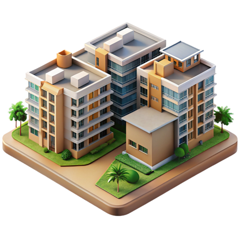 dramatic rustic Residential Building Complex Aerial View Isolated detailed png