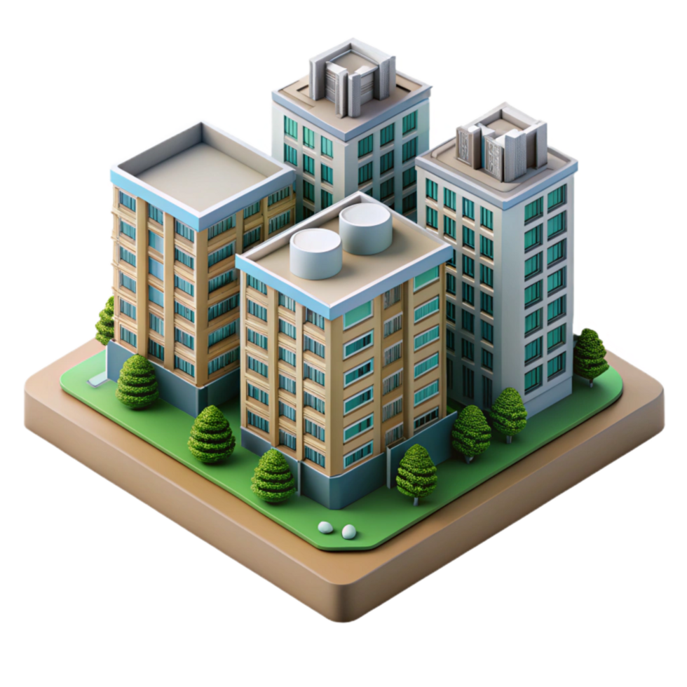 wonderful traditional Residential Building Complex Aerial View Isolated high resolution png