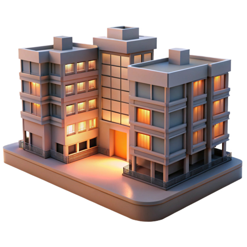 elegant rustic Residential Building Complex Sunset Lighting Transparent authentic png