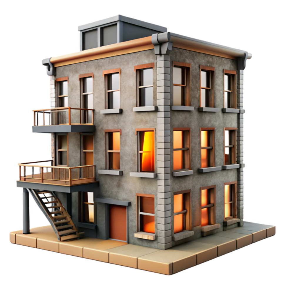 magnificent creative Residential Building with Fire Escape Cutout detailed png