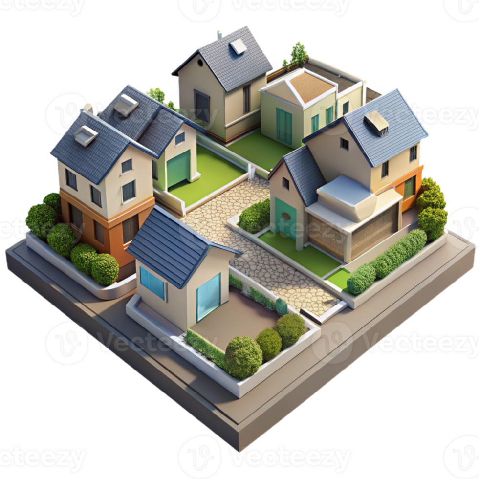 beautiful contemporary Residential Neighborhood Aerial View Isolated png