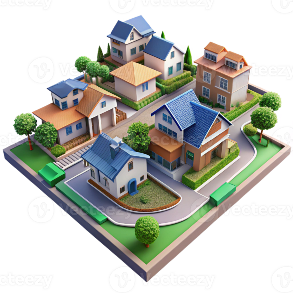 serene classic Residential Neighborhood Aerial View Isolated high quality png