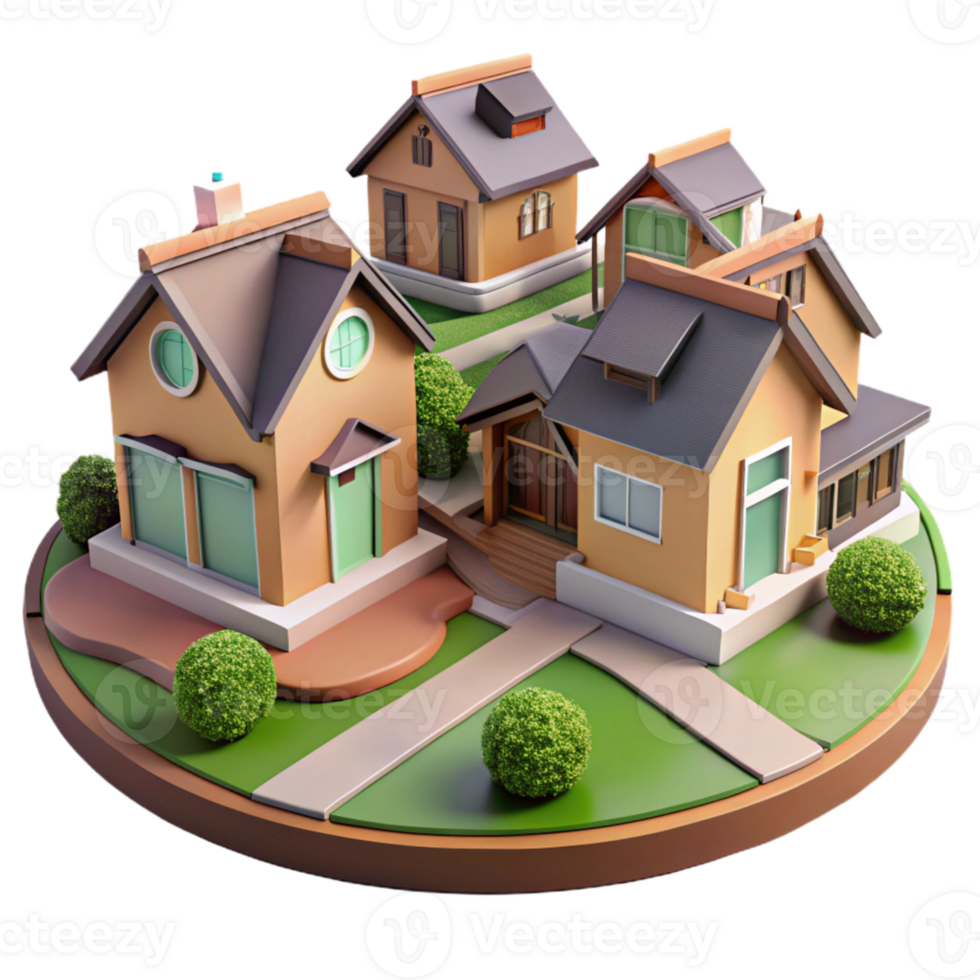 magnificent vintage Residential Neighborhood Suburban Homes Isolated authentic png