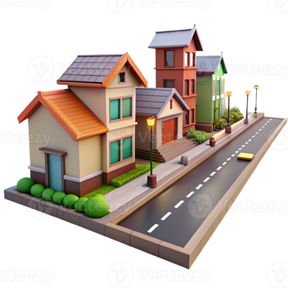 dramatic classic Residential Neighborhood Street View Isolated detailed png