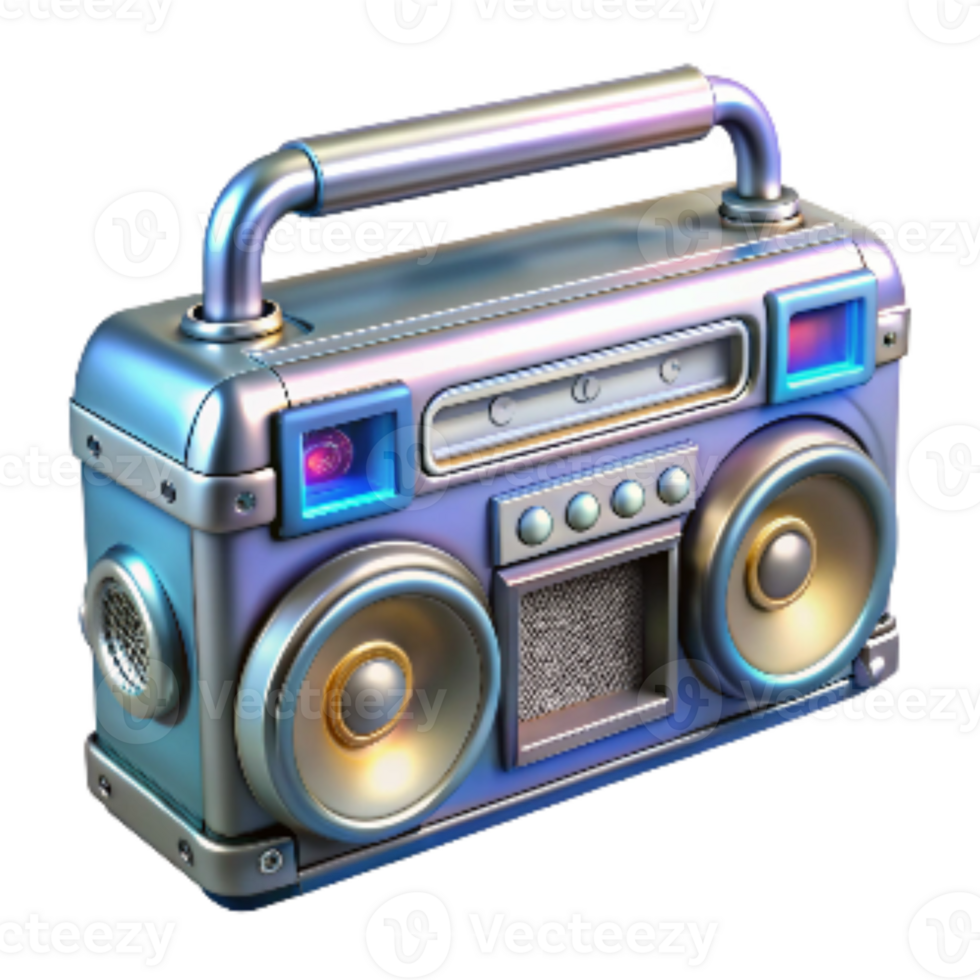 stunning minimalist Retro Boombox with Chrome Details Transparent Background exclusive png