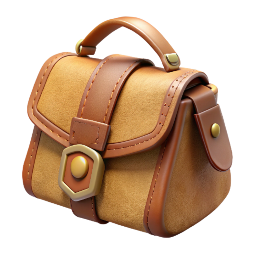 serene rustic Retro Handbag Leather with Buckle Detail Isolated exclusive png