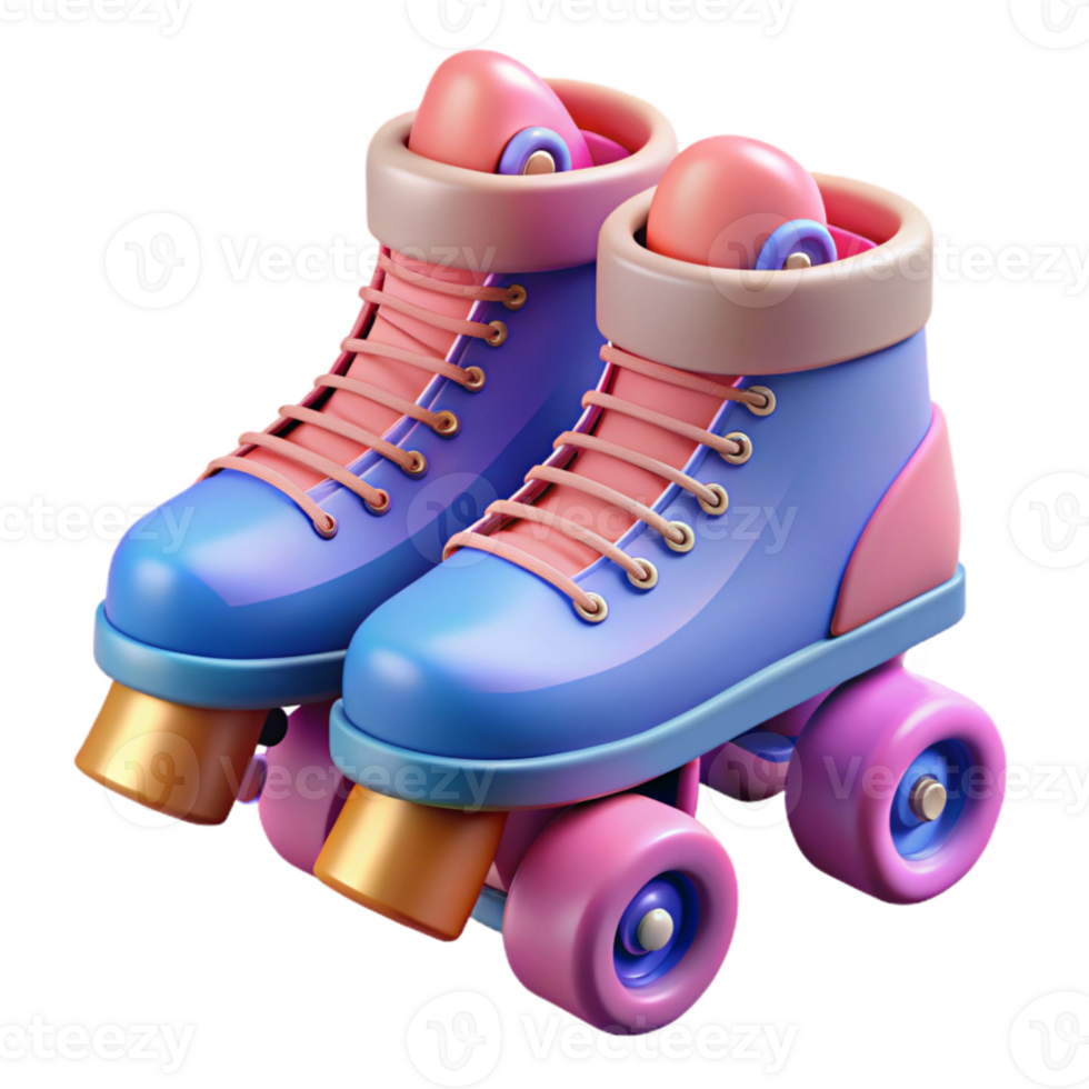 beautiful artistic Retro Roller Skates Pink and Blue Isolated Element authentic png