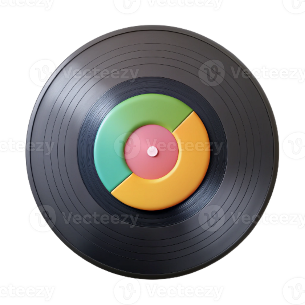 magnificent modern Retro Vinyl Record with Colorful Label Transparent Background premium png