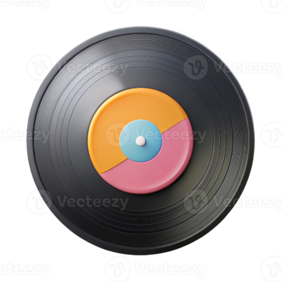 extraordinary modern Retro Vinyl Record with Colorful Label Transparent Background premium png