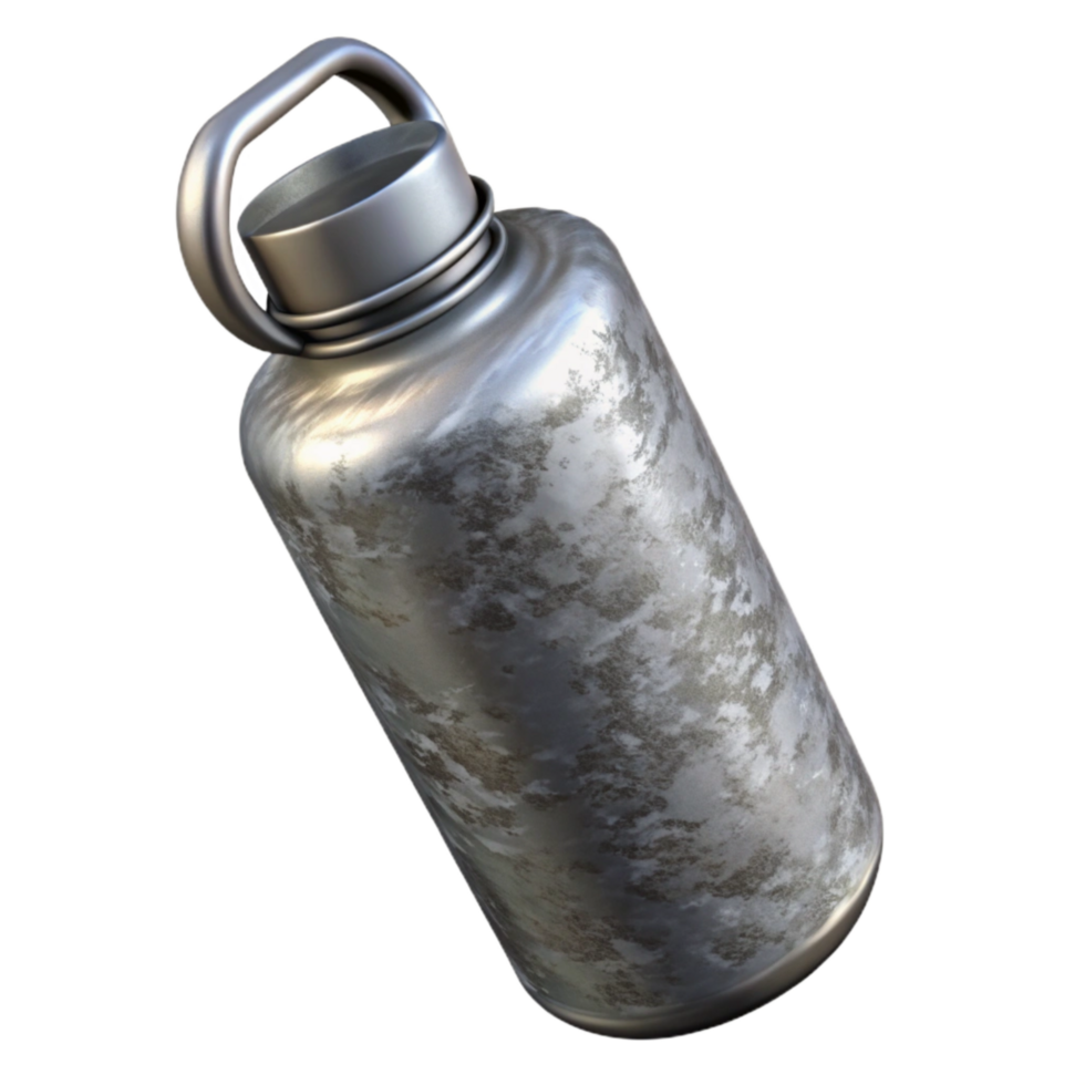 dramatic rustic Reusable Water Bottle Metal Grey Isolated Element genuine png
