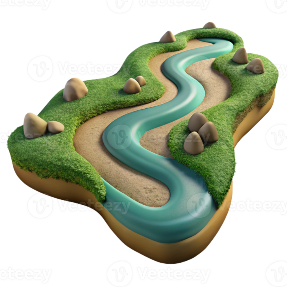 serene minimalist River Winding Through Valley Aerial View Transparent Background professional png
