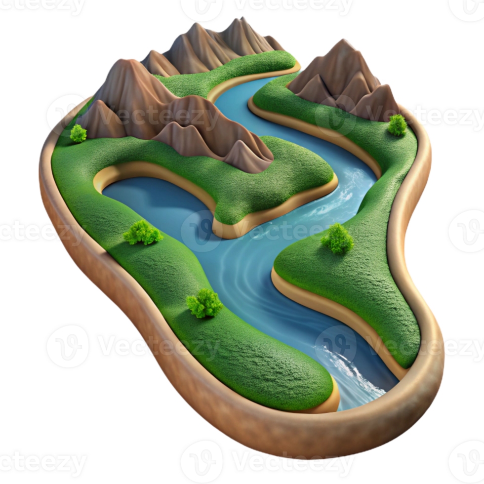 vibrant vintage River Winding Through Valley Aerial View Transparent Background genuine png