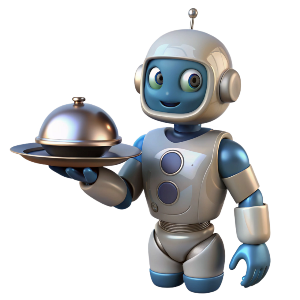 impressive abstract Robot Assistant with Serving Tray Isolated genuine png