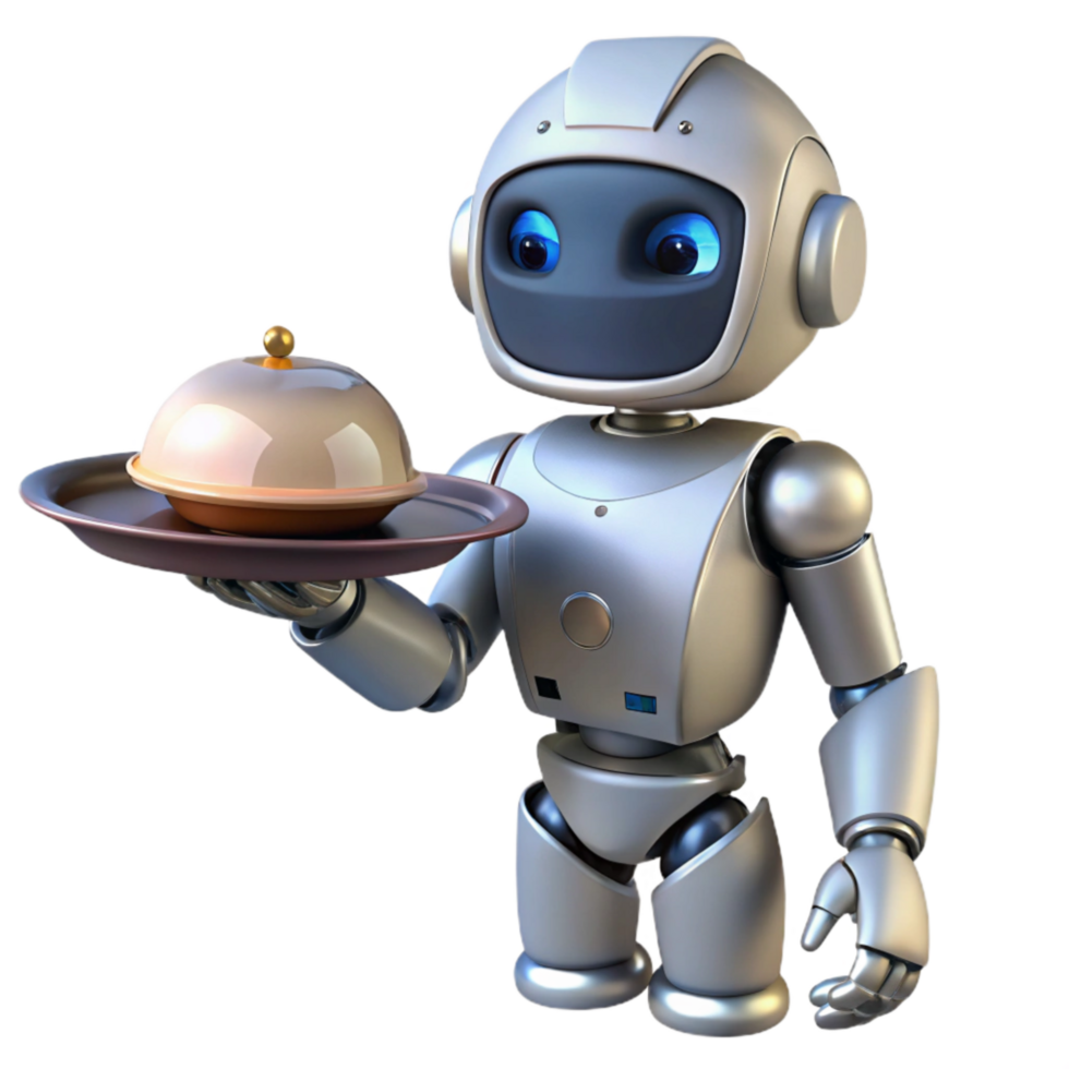 wonderful vintage Robot Assistant with Serving Tray Isolated original png