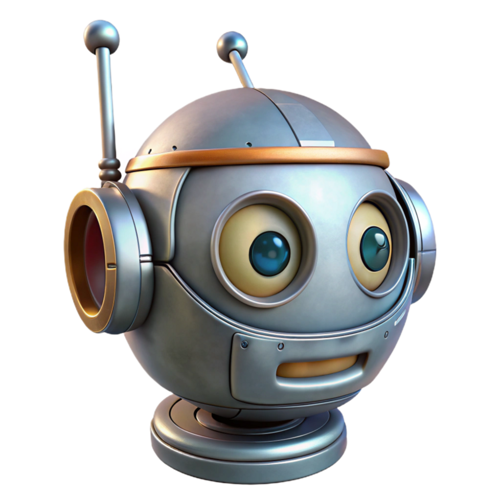 elegant artistic Robot Head with Rotating Antenna Transparent Background high quality png