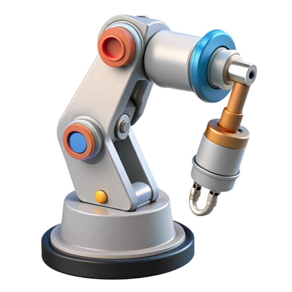 elegant minimalist Robotic Arm Holding Soldering Iron Isolated on Transparent Background high quality png