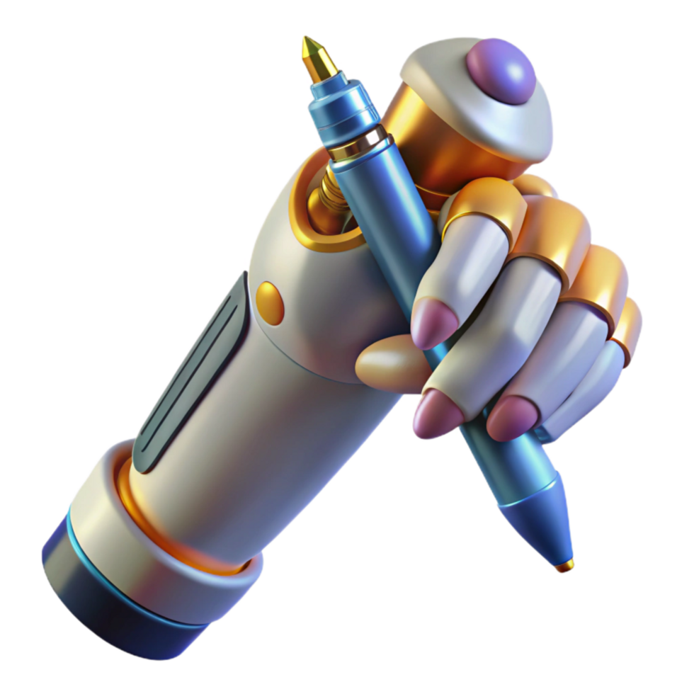elegant classic Robotic Hand Holding Pen Cutout on Transparent Background professional png