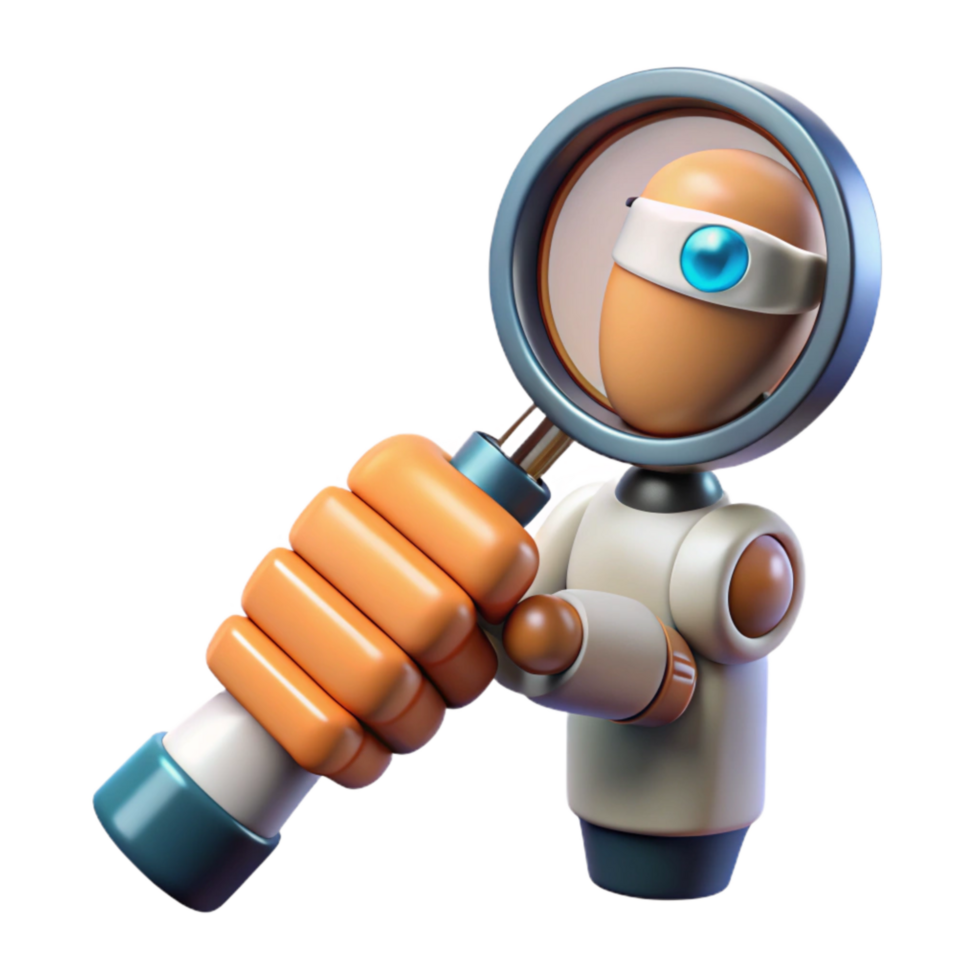 dramatic artistic Robotic Hand Holding Magnifying Glass Cutout on Transparent Background premium png