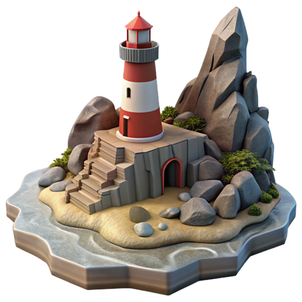 elegant minimalist Rocky Coastline with Lighthouse Cutout authentic png