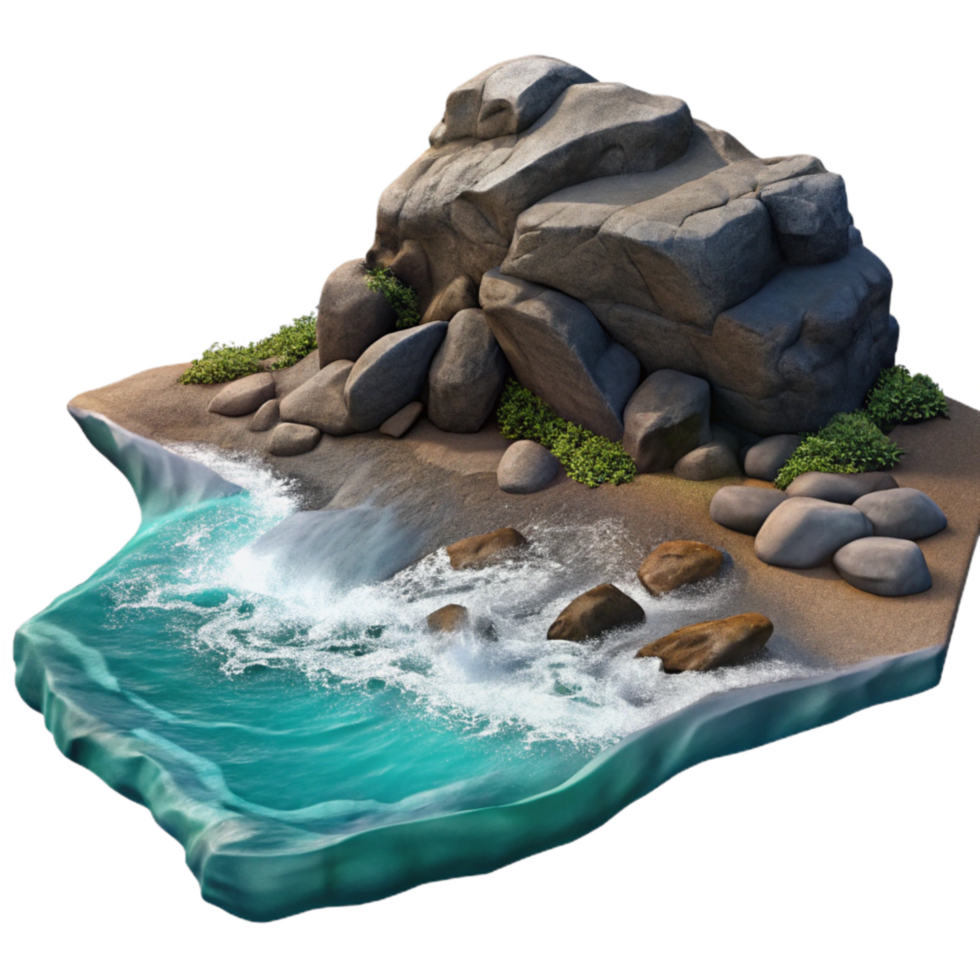 dramatic rustic Rocky Coastline with Waves Crashing Transparent Background genuine png