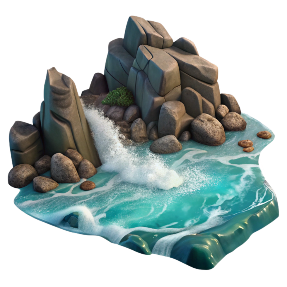 dramatic traditional Rocky Coastline with Waves Crashing Transparent Background original png