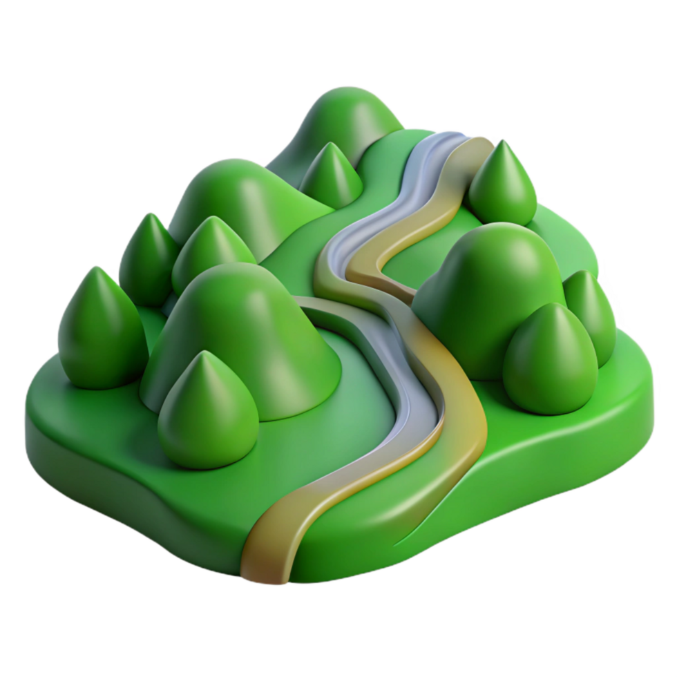 wonderful abstract Rolling Green Hills with Winding Road Transparent Background high quality png