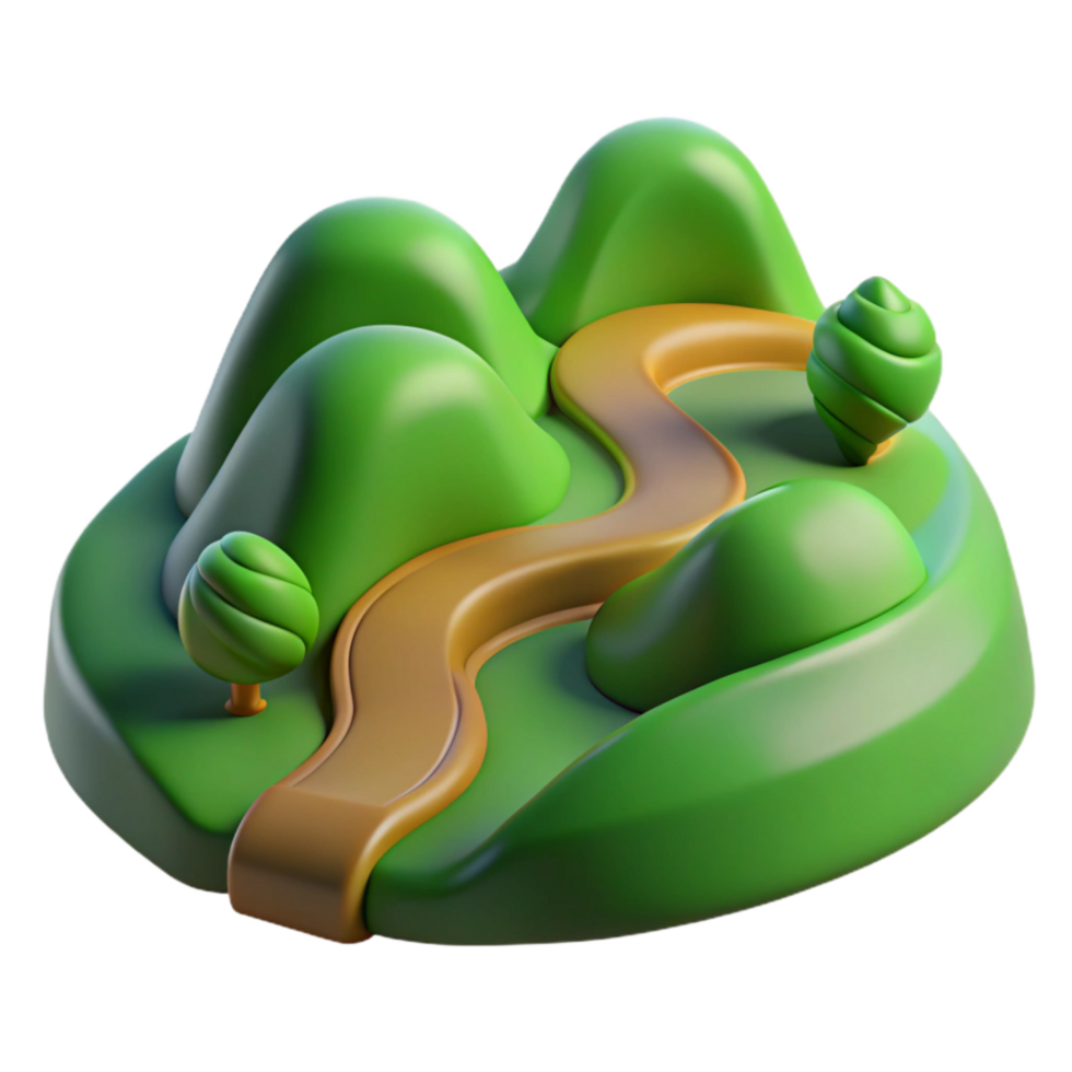 elegant minimalist Rolling Green Hills with Winding Road Transparent Background high resolution png