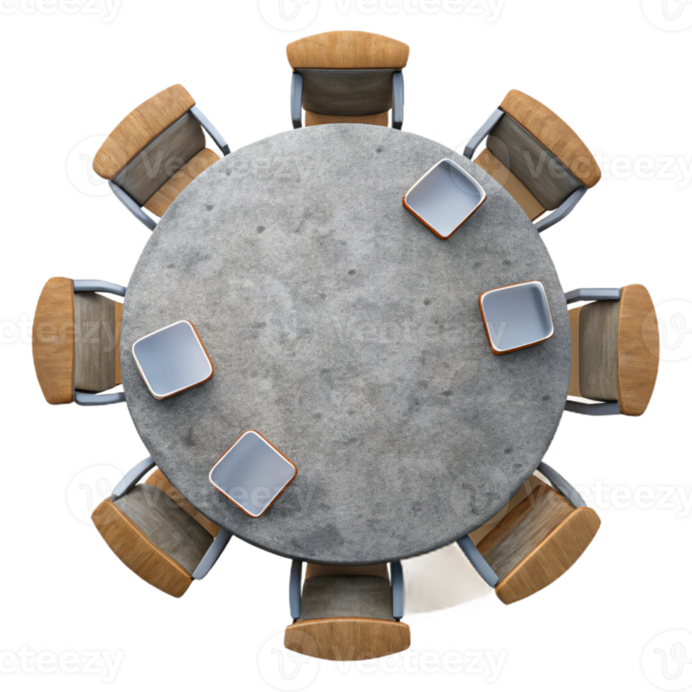 serene minimalist Round Conference Table Top View Isolated Element authentic png