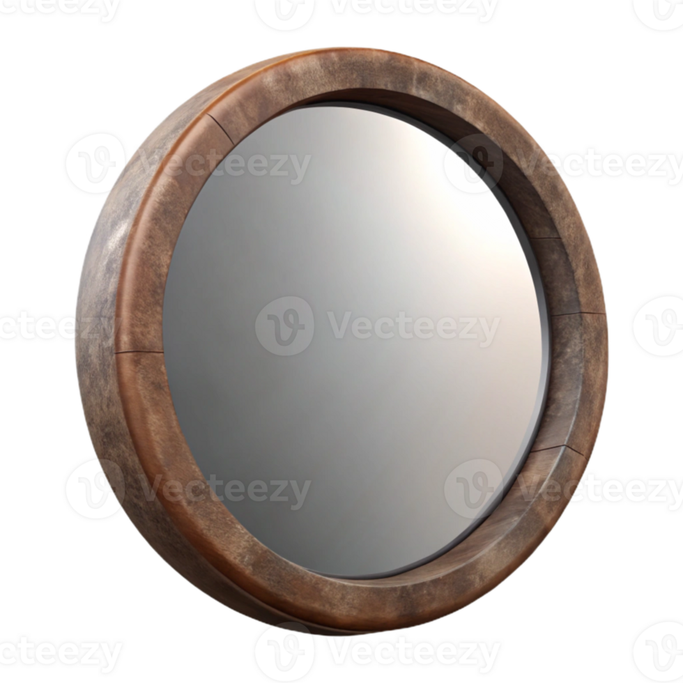 stunning rustic Round Wall Mirror with Wooden Frame Isolated detailed png