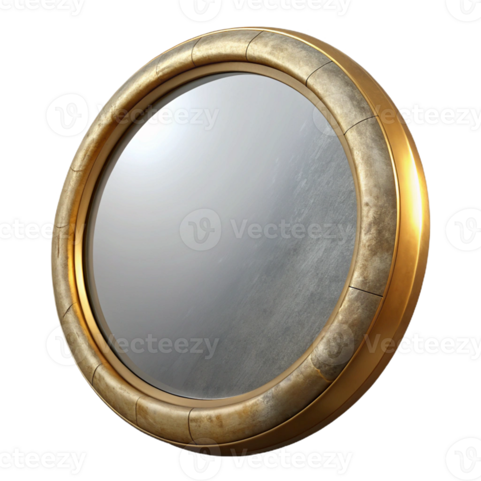 beautiful minimalist Round Wall Mirror with Wooden Frame Isolated high quality png