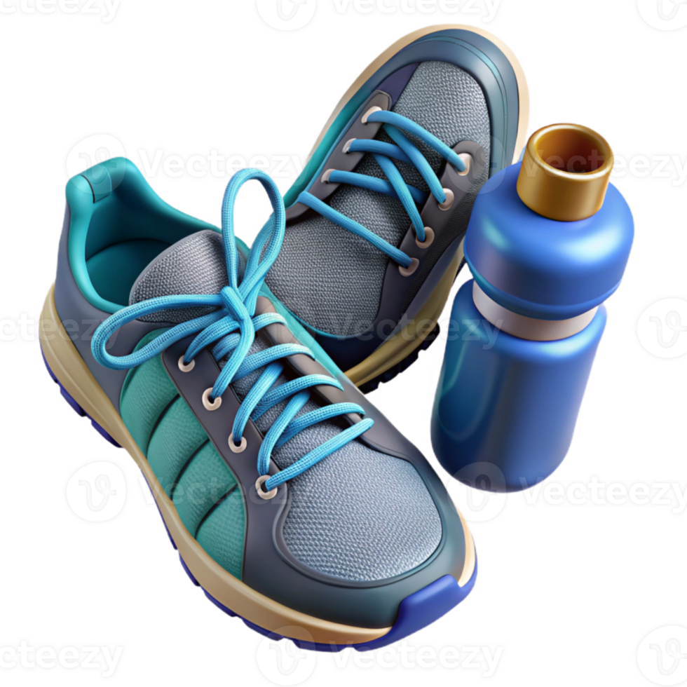 stunning modern Running Shoes and Water Bottle Top View Isolated original png