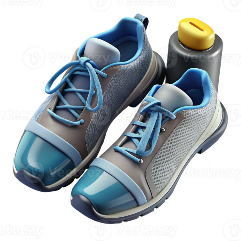 impressive traditional Running Shoes and Water Bottle Top View Isolated original png