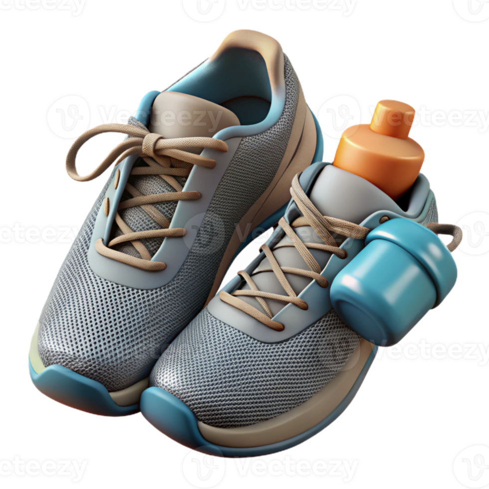 wonderful modern Running Shoes and Water Bottle Top View Isolated high resolution png