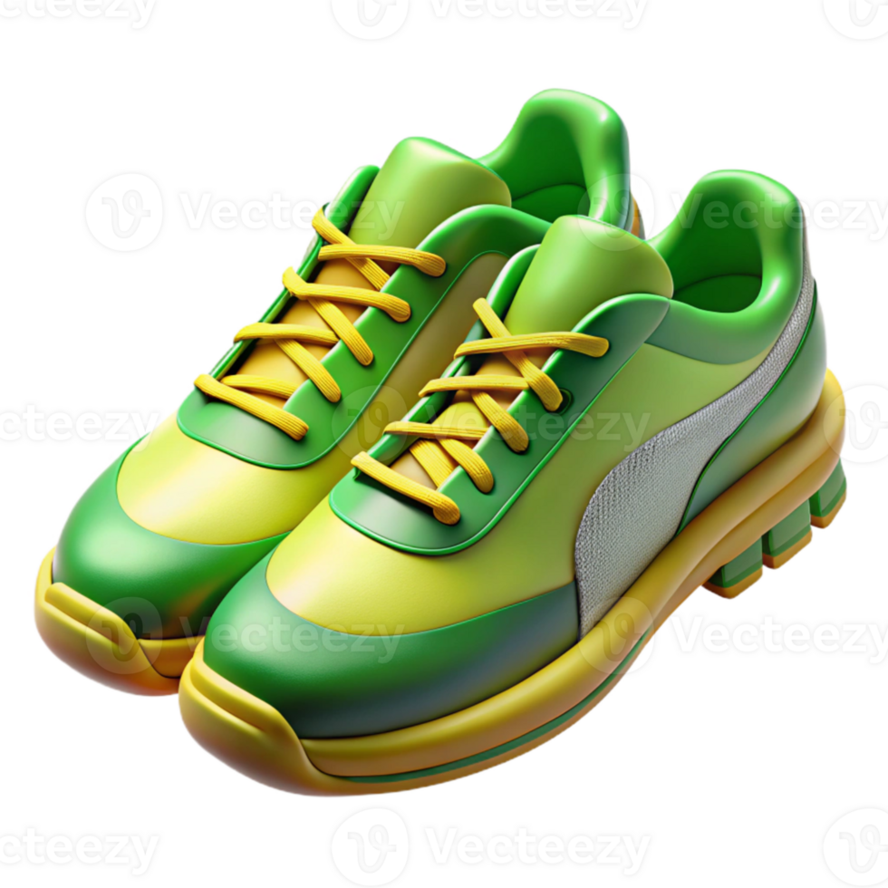 extraordinary artistic Running Shoes Green and Yellow Isolated authentic png